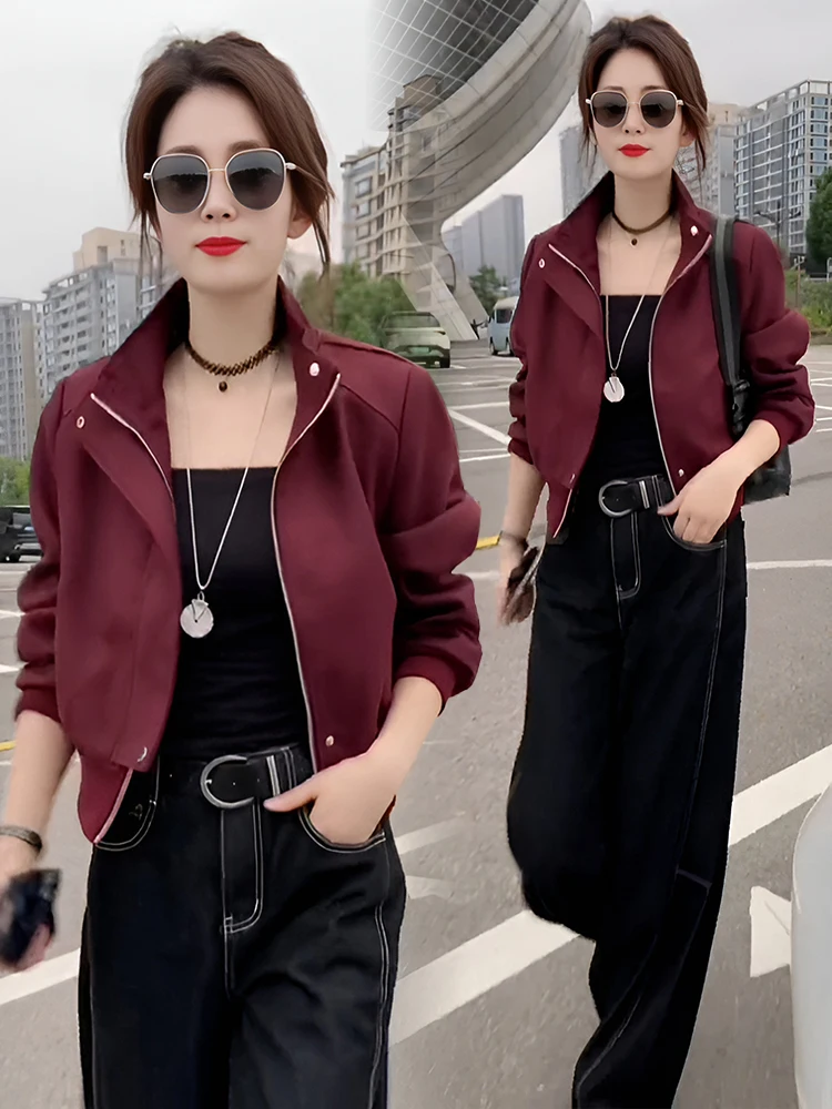 

Vintage Sle Zipper Jaet Women's Anti-Aging Faionable Retro Top Ladies ort Outerwear Pure Color Long Sve Coat