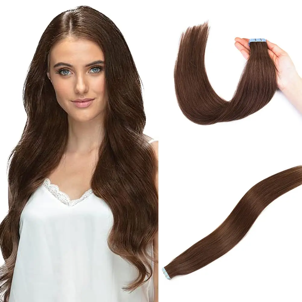 

Tape in Extensions Human Hair 18 Inch 50g Straight Remy Human Hair Tape in Extensions #4 Chocolate Brown Seamless Skin Weft