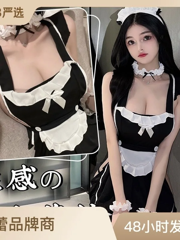 Women Square Collar Fashion Tops Sweet Korean 2023 New Sexy Cute Maid Dress Lace Up Uniform Dress Elegant Sexy Lace I8NC