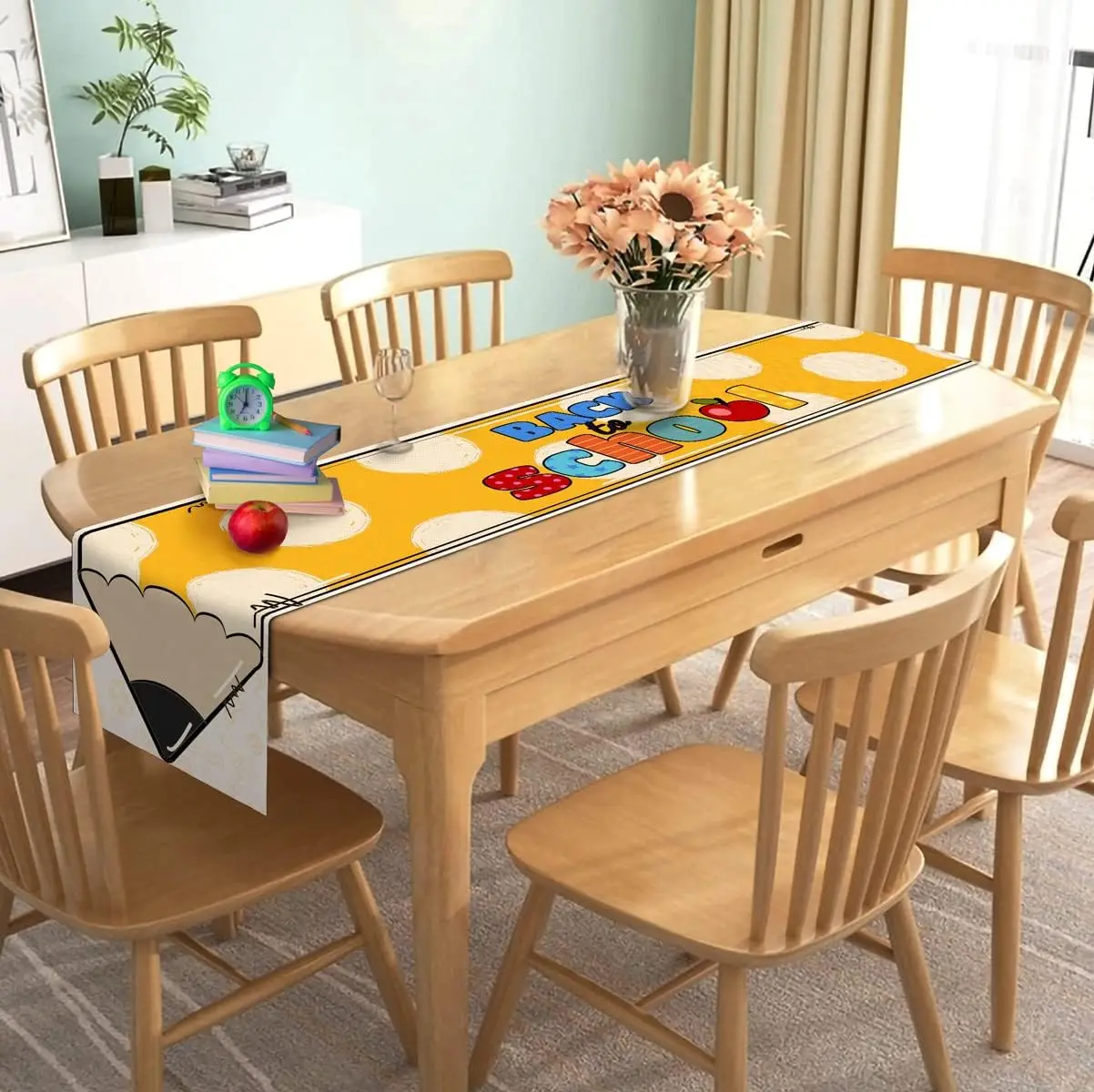 Back to School Table Runner - 1PC Students First Day of School Holiday Classroom Party Stationery Pattern Cover