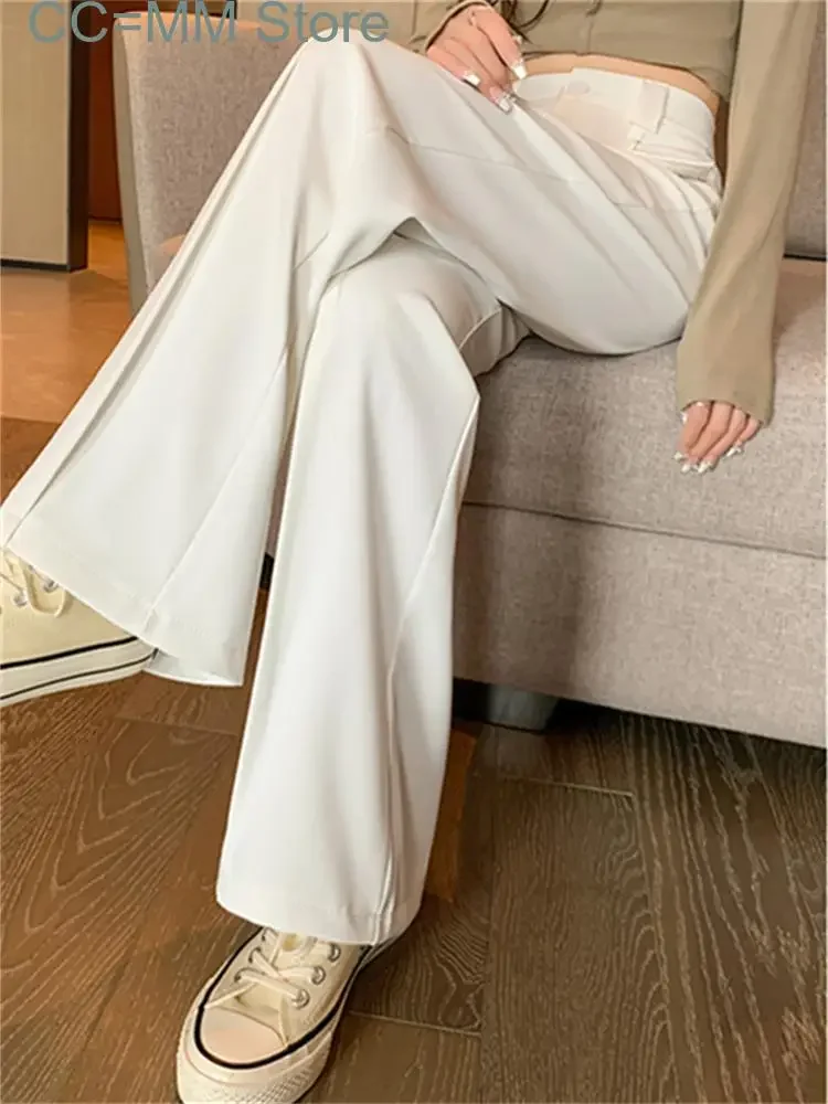 New Baggy Suits Pants Women High Waisted Solid Korean Fashion Full Length Wide Leg Pants Office Ladies Chic Casual Pants