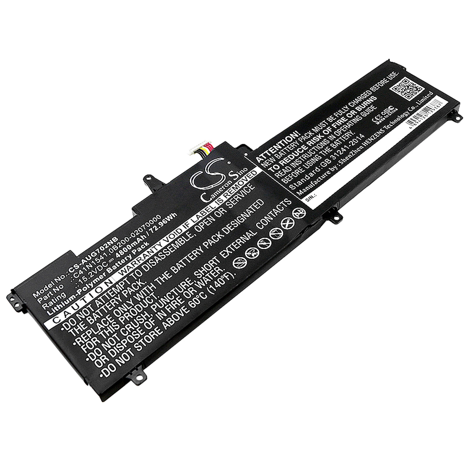 Li-Polymer Notebook, Laptop Battery for Asus,15.2v,4800mAh,GL702,GL702VT,GL702VM,GL702VS,GL702VM-GC280T,C41N1541,0B200-02070000