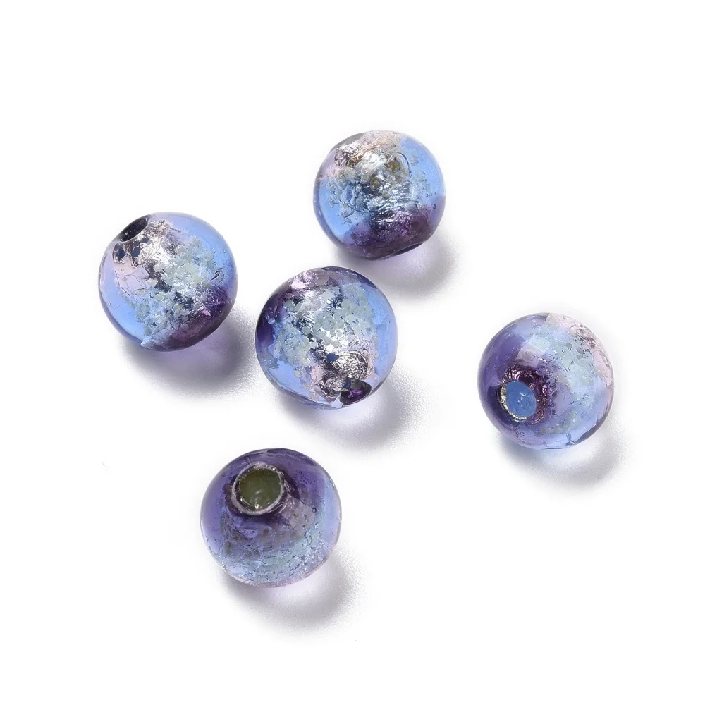 20Pcs Luminous Handmade Silver Foil Glass Beads 10mm Round Spacer Bead Glow in the Dark for DIY bracelet necklace jewelry making