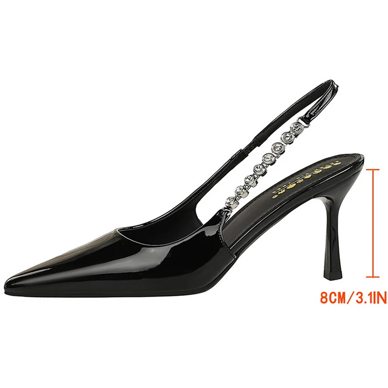 أحذية BIGTREE تصميم سلسلة حجر الراين بكعب عالي مثير طرف مدبب للنساء مضخات بكعب ستيليتو 8 سنتيمتر صنادل صيفية بكعب عالي #2