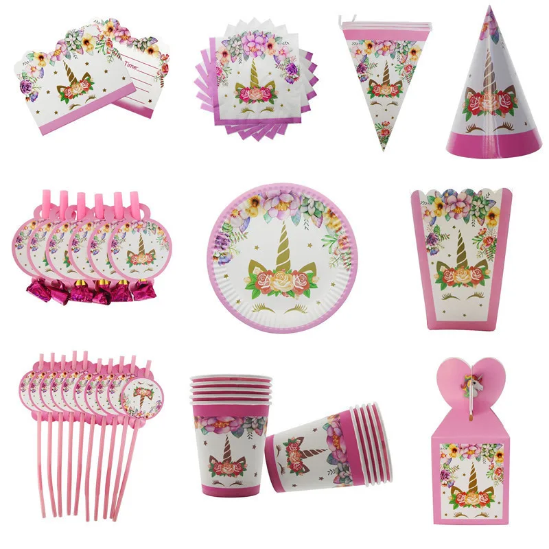 Unicorn Disposable Tableware Girl Unicorn Birthday Party Decoration Kids Unicorn Balloons Plate Napkin Unicorn Party Supplies