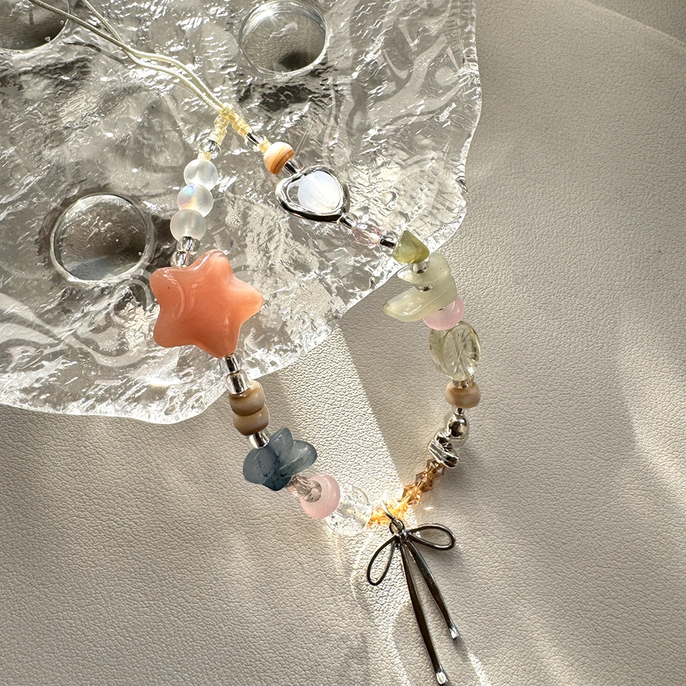 

Sweet Pink Star Love Heart Bowknot Pendant Jewelry Hanging Rope Kawaii Phone Chain Charm Strap Cord For iPhone Bag Keyring Cord