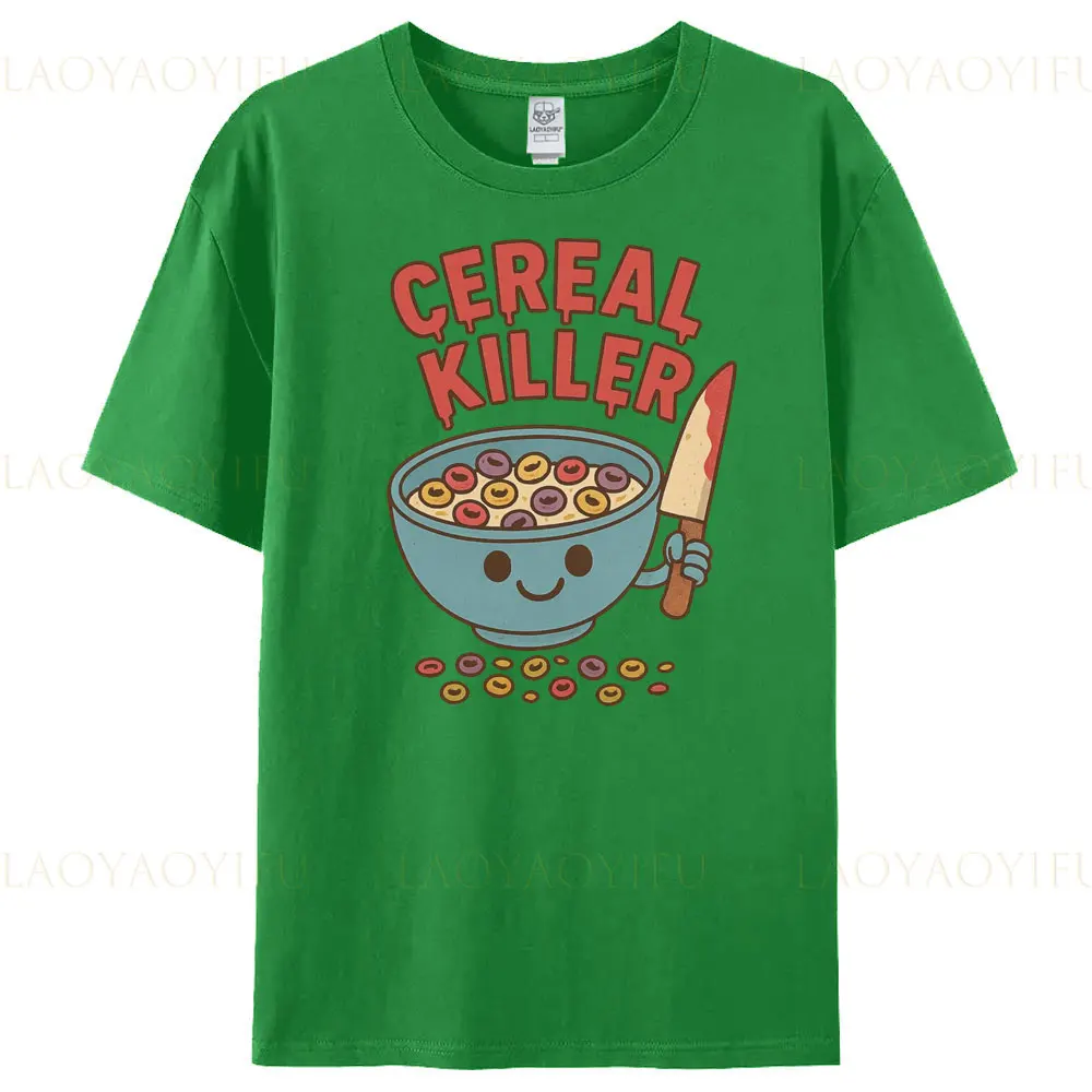 Cereal Killer T-Shirt Funny Pun Halloween Tee Cute Scary Breakfast Graphic Shirt Horror Parody Tshirt Men Women Unisex Cotton T