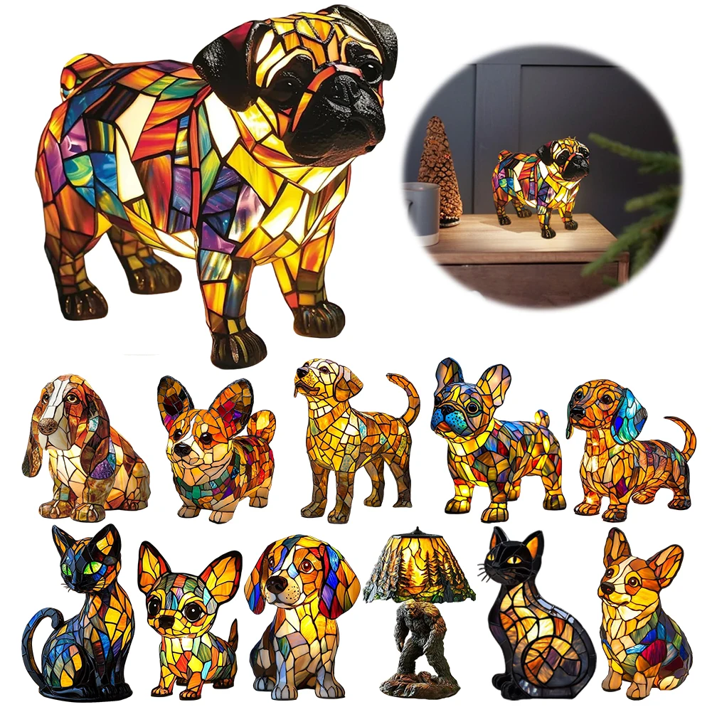 

LED Stained Animal Lamp Ornament Animal Tabletop Night Light Vintage Animal Night Light Fun Gift for Pet Lovers