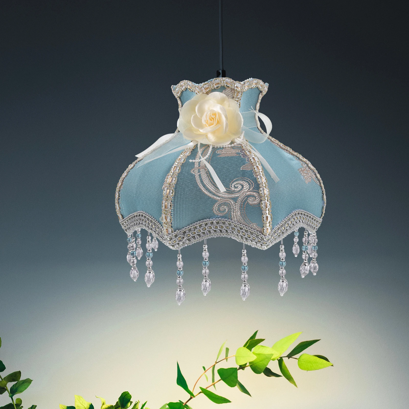 

Retro Lampshade Vintage Fabric Beaded European Style Decorative Replacement for Table Desk Bedside Large Lamps Cover Shade