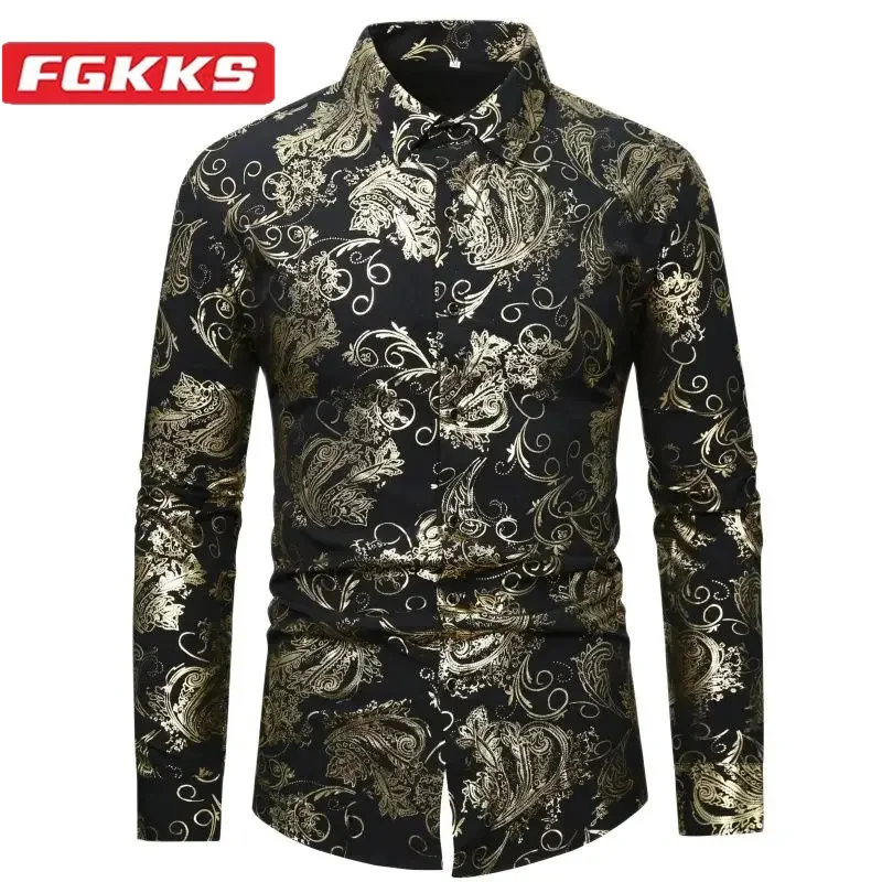 FGKKS 2024 Casual Shirt For Men Printed Fashion Breathable Trend Top High Quality Design Hot Street Wear Shirt Male