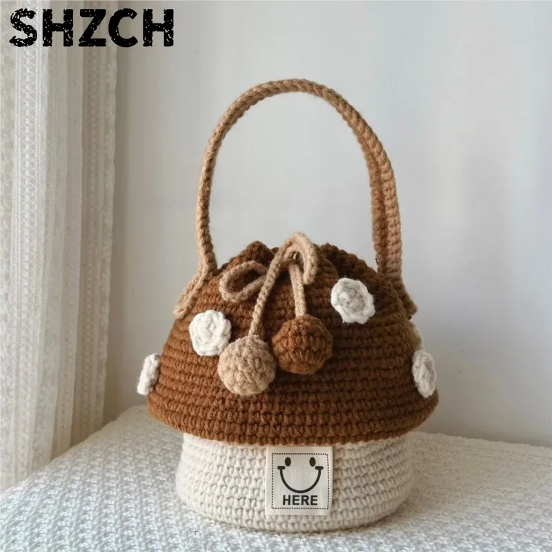 Paquete de Materiales para Tejer a Mano un Bolso con Forma de Hongo, Bolso de Hombro o Bandolera, Material para Bolso Hecho a Mano ZI748