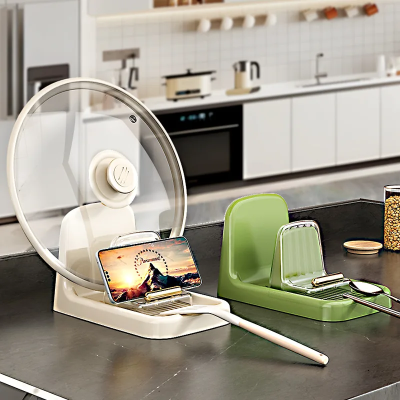 Multifunctional Pot Lid Holder Organizer With Drip Tray Kitchen Countertop Lid Rack Kitchen Organization