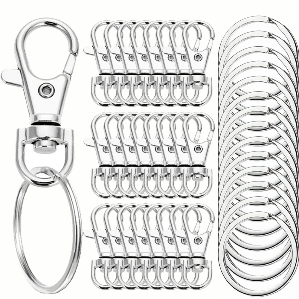 20/40/60PCS Keychain Hook with Key Ring Keychain Clip Hook with Flat Ring for Lanyard Jewelry Making DIY Crafts