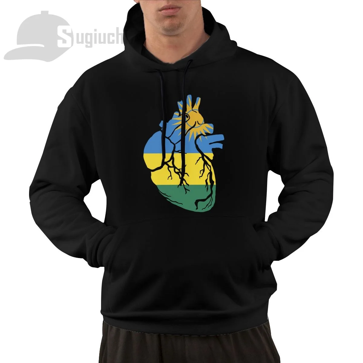 Rwanda Anatomical Heart Shape Country Flag Cotton Pullover Hoodie Men Women Unisex Hip Hop Style Sweatshirt