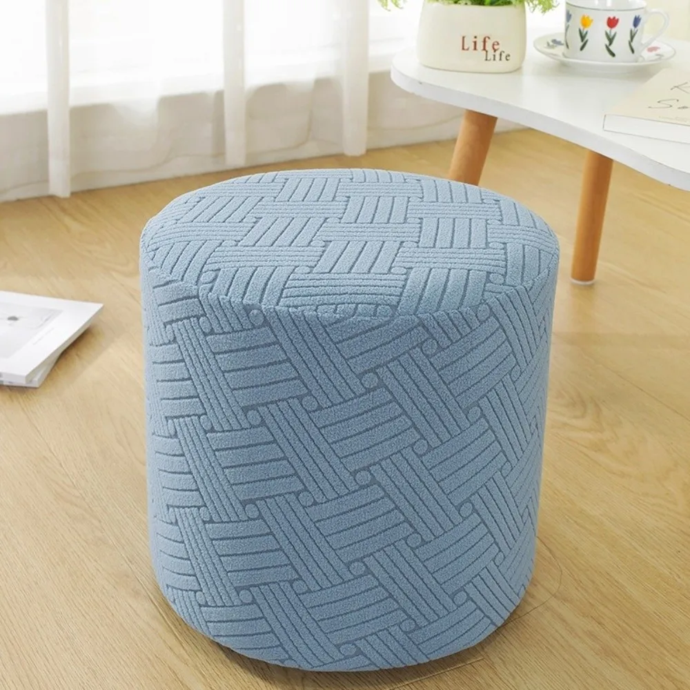 New Solid Color Jacquard Ottoman Cover T-Shape Soft Square Stool Cover Elastic Footrest Slipcover Living Room