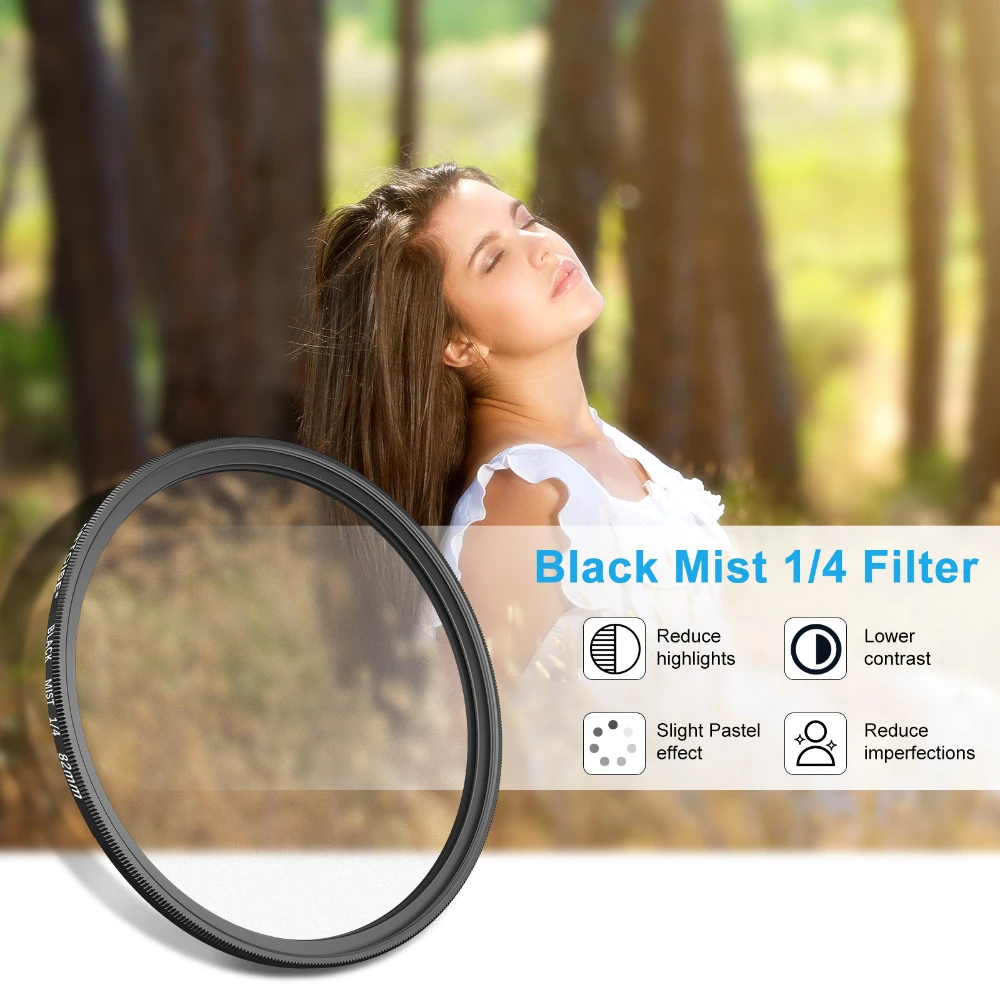 ARTCISE Black Mist Diffusion 1/4 Filter Mist Filter for Canon Sony Nikon Camera Lens 37 39 40.5 43 46 49 52 58 62 67 72 77 82mm