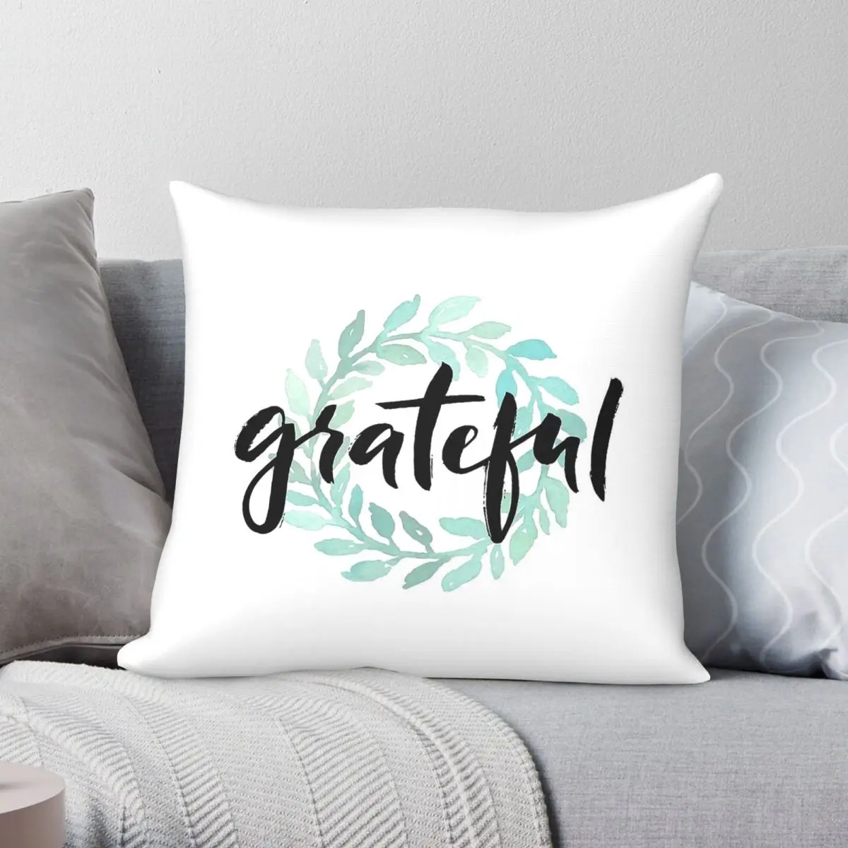 Grateful Wreath Pillowcase Polyester Linen Velvet Printed Zip Decorative Pillow Case Bed Cushion Cover 45x45