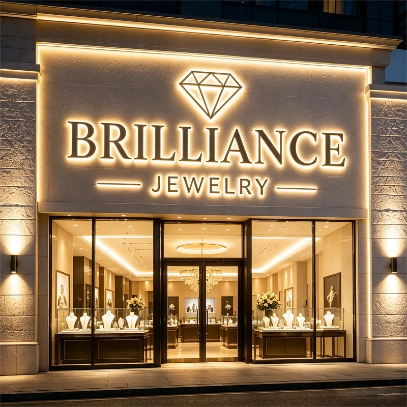 Luxury Custom Front Lit LED Channel Letters Metal 3D Illuminated Sign For Jewelry Shop Boutique Retail  Front Logo Letters