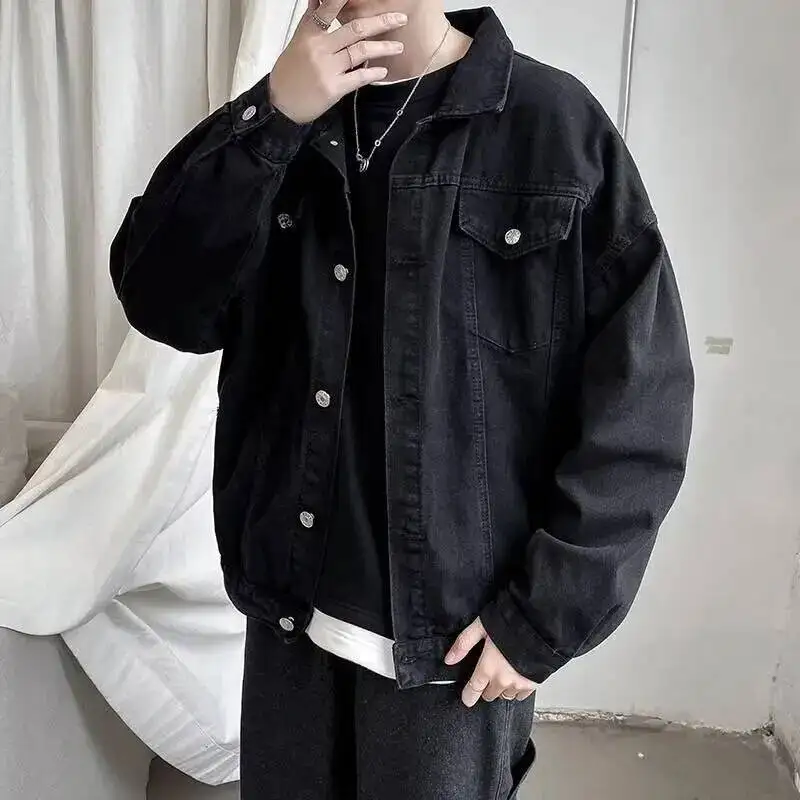 

2026 Spring Autumn Black Denim Jacket For Men High Street Style Loose Spring Outerwear Cool Casual Jacket