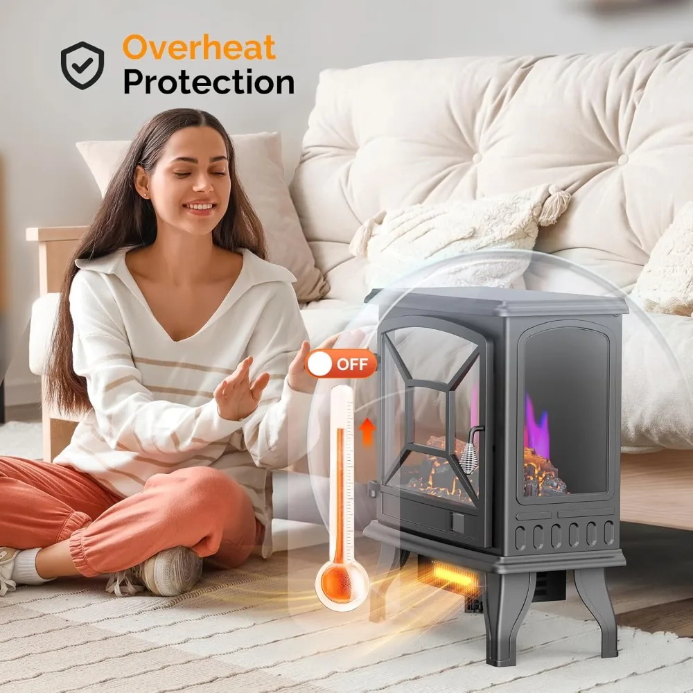 موقد كهربائي، سخان قائم بذاته 23 بوصة ارتفاع مع تأثير لهب واقعي، تطبيق وجهاز تحكم عن بعد، مؤقت، درجة حرارة قابلة للتعديل