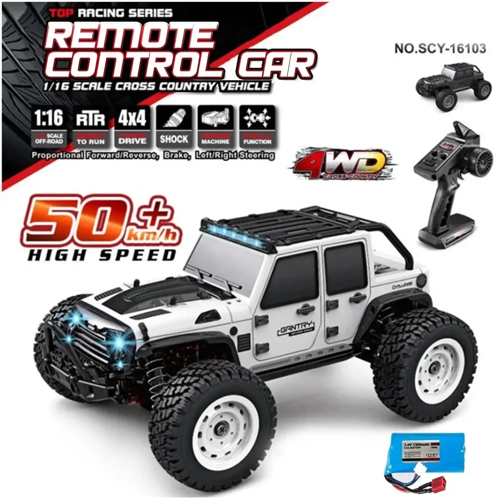 16103 Fast Rc Cars 50km/h 1/16 Off Road 4WD With LED Headlights 2.4G Waterproof Remote Control Monster Truck for Adults and Kids