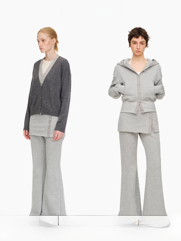 

Age of Ascent High Waist Micro Flare Pants Fake Two-Piece Design Multiple Buttons Knee-Length Casual Trousers for Women