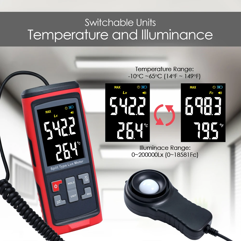 HEDAO GT1050 Digital Lux Meter High Precision Split Type Illuminometer Photometer Luminance Meter 0.1 Lx Resolution