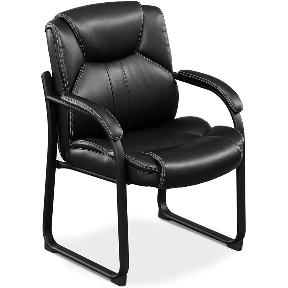 Omega Oversize Faux Leather Guest Chair Black Faux Leather with Padded Seat, Ergonomic Design, Black Frame for Reception