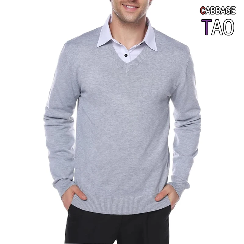 

Men's Outdoor Casual V-Neck Sweater Lightweight Knitted Pullover Slim Fit Business Outerwear Soft Warm Basic Tops for Men