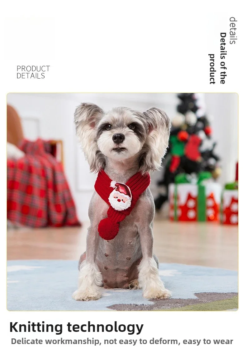 Weihnachtsschal für Haustiere, Winterstrickschal, Frühlingsfest, Weihnachtsschal, warmer Schal, Hundezubehör, Welpen- und Kätzchen-Schal, Haustierbedarf – Detail 7