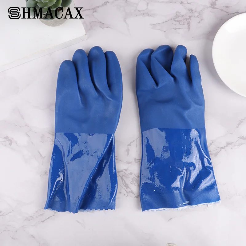 Guantes resistentes al aceite y al ácido alcalino, manoplas protectoras de seguridad Industrial de algodón con forro azul, productos químicos nocivos, 1 par