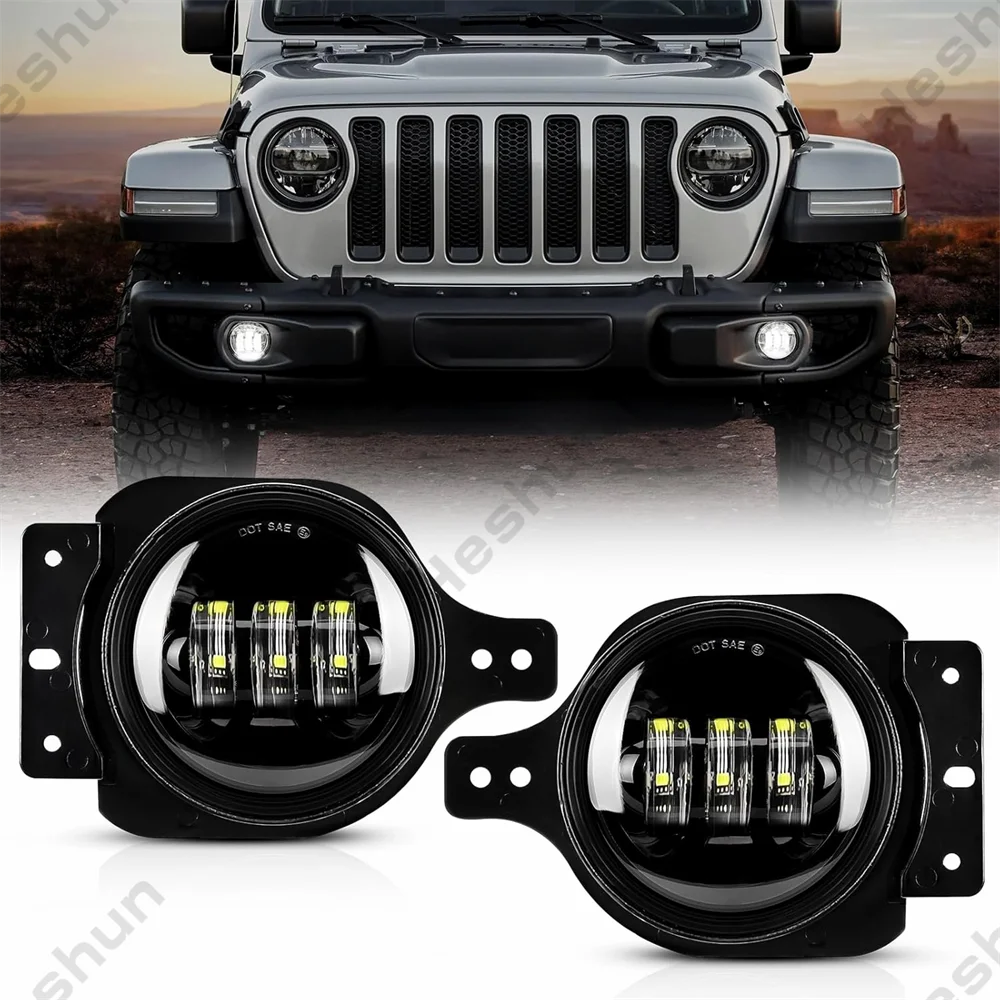 2Pcs LED Fog Lights For Jeep Wrangler JL JLU Unlimited Sport Rubicon Sahara 2018-2023 LED Fog Lamps Assembly Bumper Driving Lamp