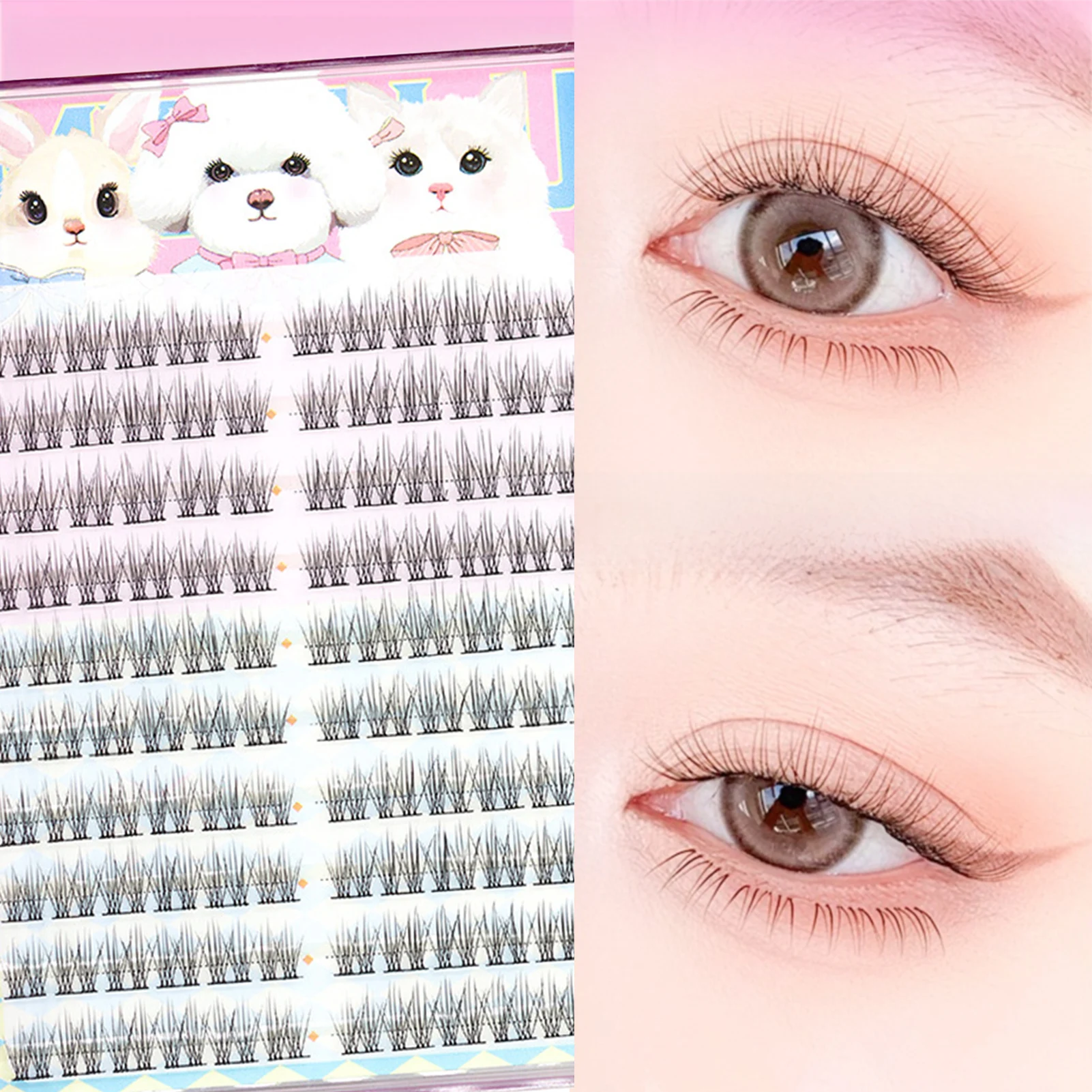 Ultra Natural False Eyelashes individual cluster Black 10-12mm Mixed C Curly Volume Dramatic Look Fluffy Lashes For Women