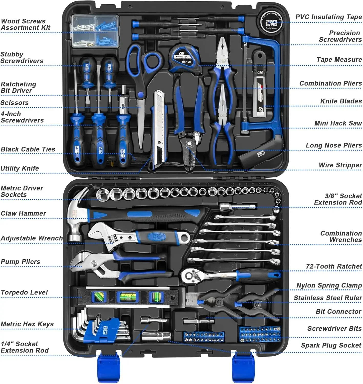 259-Piece Tool Set, General Home/Auto Repair Tool Kit with Plastic Storage Toolbox, Complete Household Tool Box with