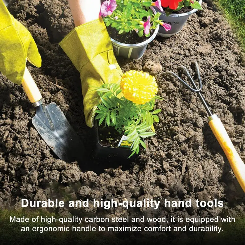 Herramientas de excavación eficientes, juego de herramientas de jardín, juego de herramientas de jardinería de acero al carbono duradero con bolsa de almacenamiento con mango de madera, Ideal para el hogar