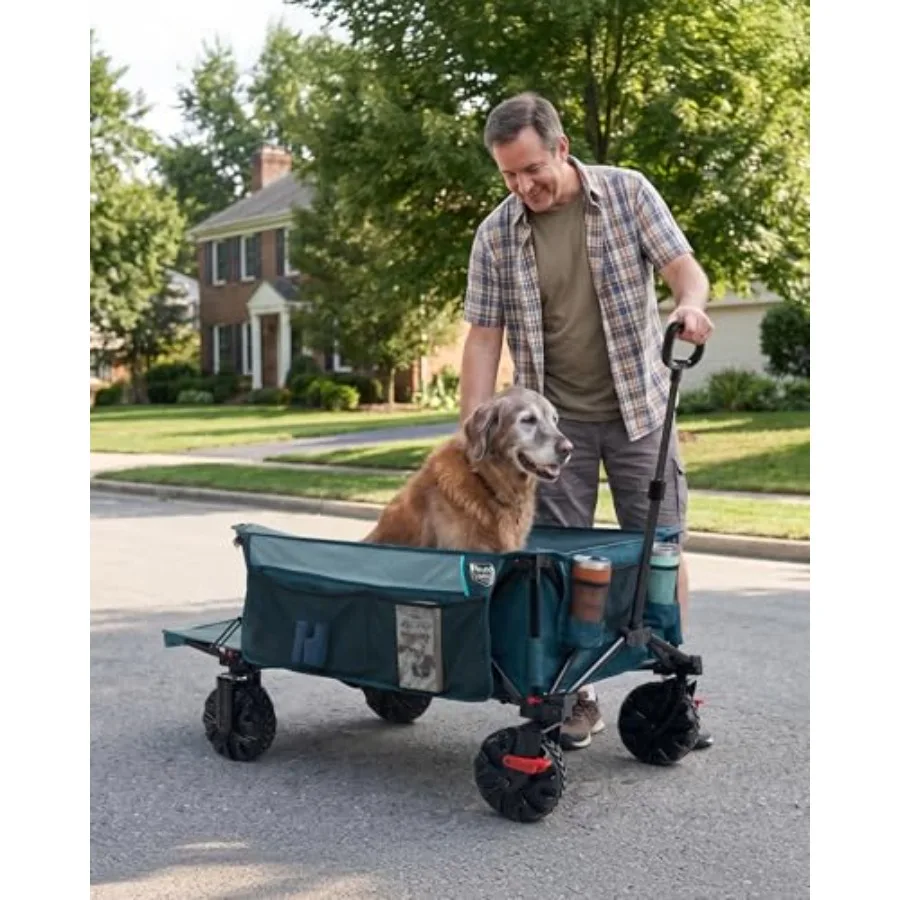Camping, sports, dogs; steel; black; heavy-duty 400lbs capacity, extra-wide 26 folding cart with big all-terrain wheels, cargo