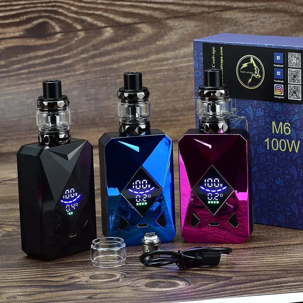 Wolf Coolvape 100W Box Mod Vape Kit m6 mod kit 4ml vaper atomizer 2600mah Battery Electronic Cigarette vape Vaporizer kit