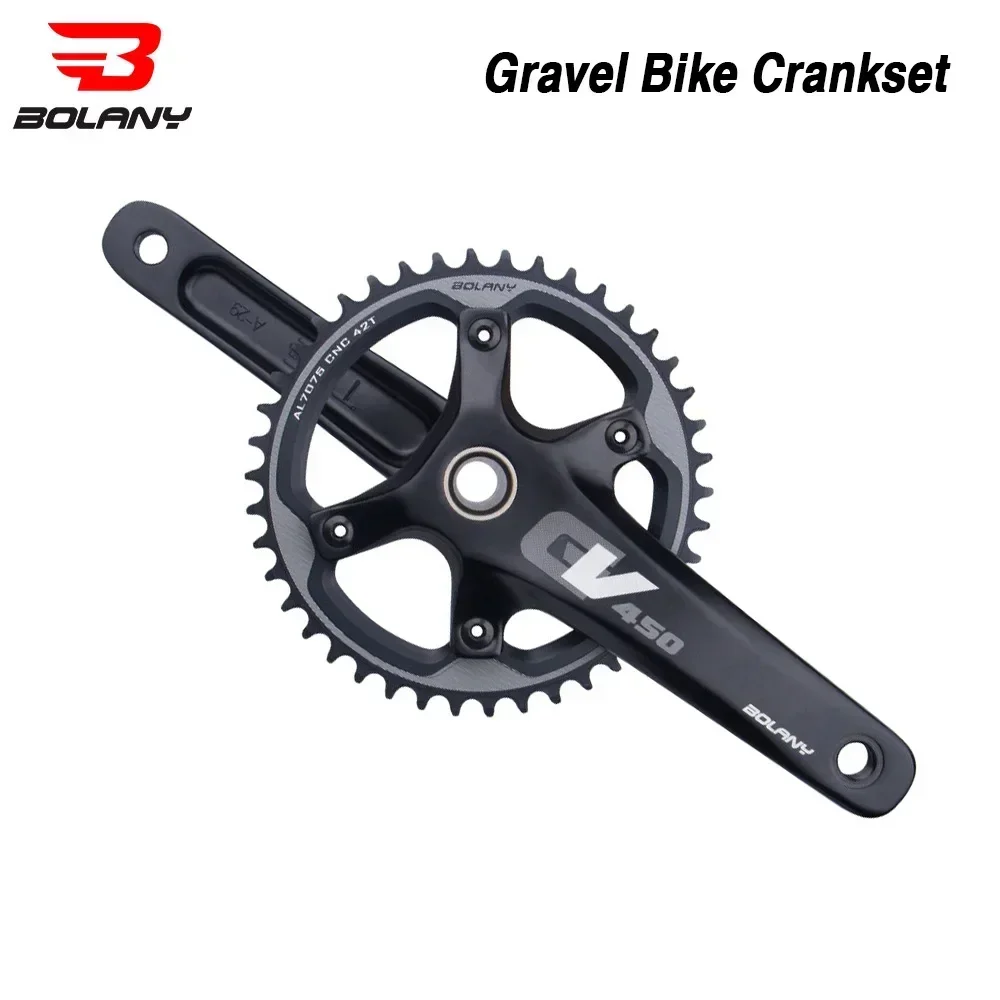 BOLANY Gravel Bicycle Crankset Hollow Integrated 170mm Crank 96BCD 42T Single Chainring for 10/11 Speed Cross-country Road Bike