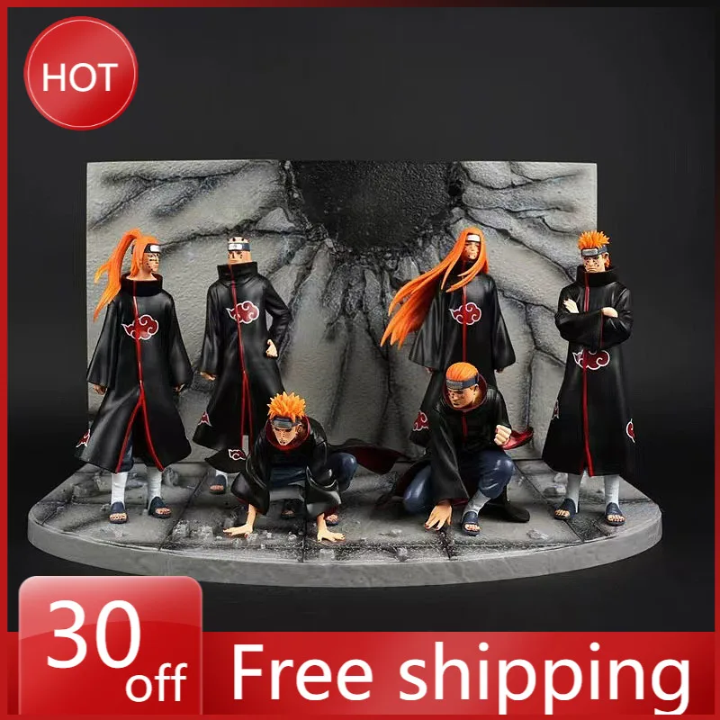 37cm Naruto Akatsuki Figure 6 Pcs/Set Uchiha Itachi Madara Konan Hidan Ninja Super Anime Scene Figurine Decoration Model Toys