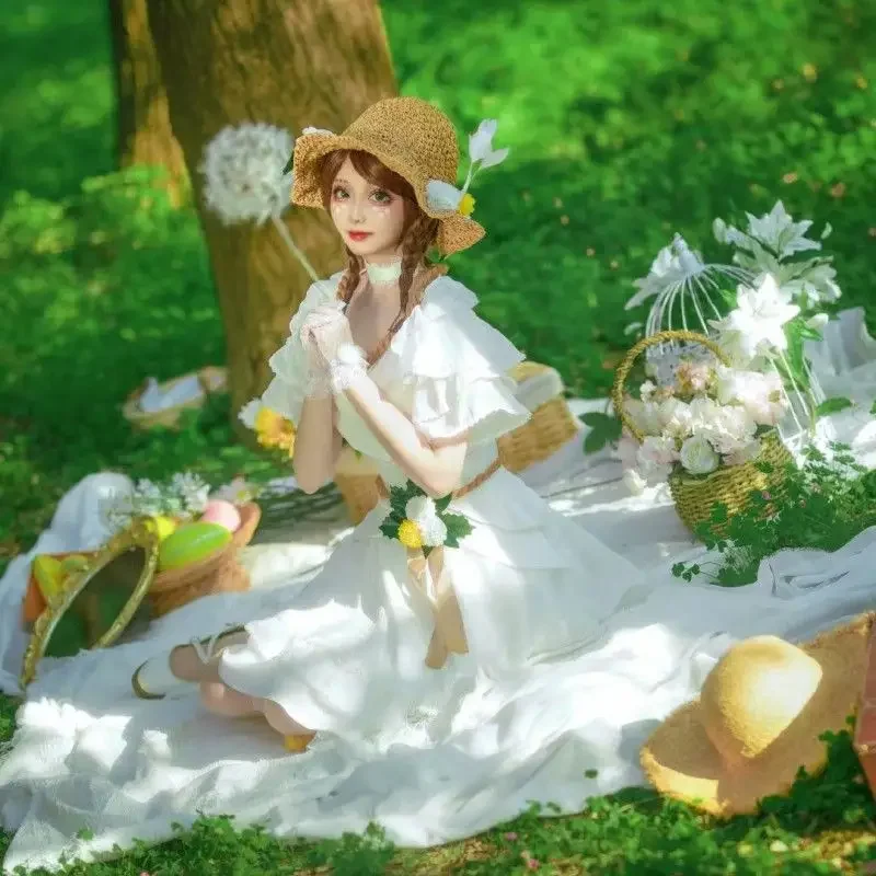 

FC6Game:Identity V Emma Woods Cosplay Costume Gardener Toolbox Hat Wig Cos Clothing Wait For The Wind Dress Full Set Role P @ FC
