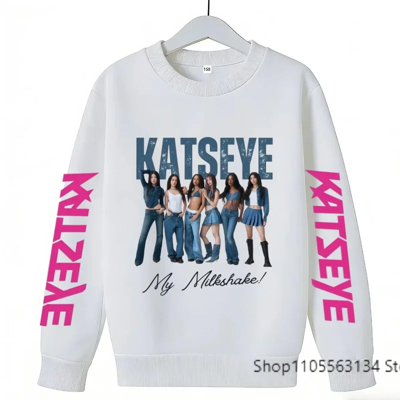 Kids KATSEYE Group Portrait Crewneck Sweatshirt Girls Long Sleeve Pullover Print Casual Streetwear Tops Autumn Winter Clothes