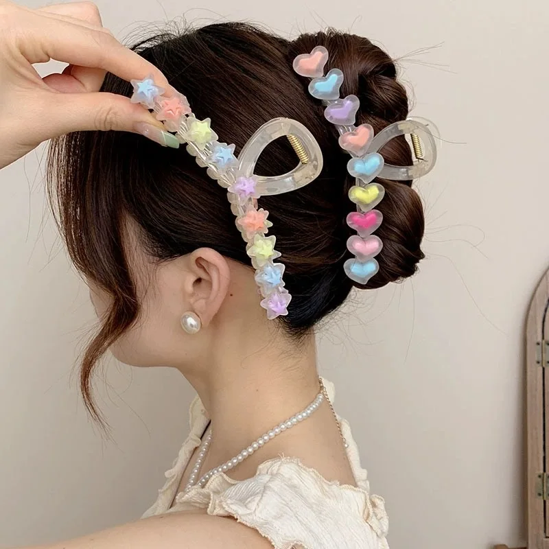 1 Pcs Ladies' Hair Claw Banana Clips High-quality Hair Accessories Heart Stars Kawaii Sweet Cute For Girl Versatile Hair Grabs
