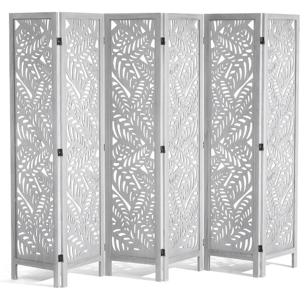 

Wood Room Divider, 6 Panel Wood Folding Privacy Screen, 66.9 Inches Tall Indoor Carved Partition Divider, Portable Decorat