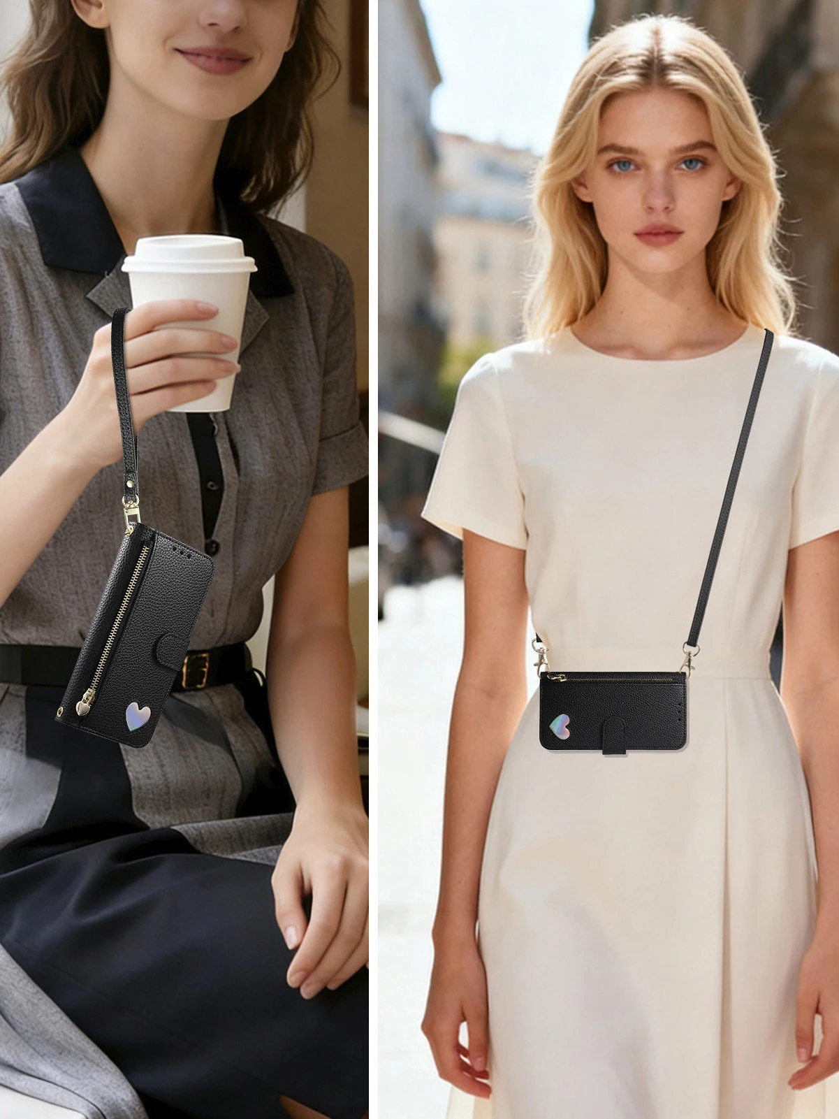 PU Leather Zipper Crossbody Wrist Strap Flip Wallet Card Slot Phone Case For Samsung Galaxy S25 Plus S24 FE S23 Ultra S22 Cover