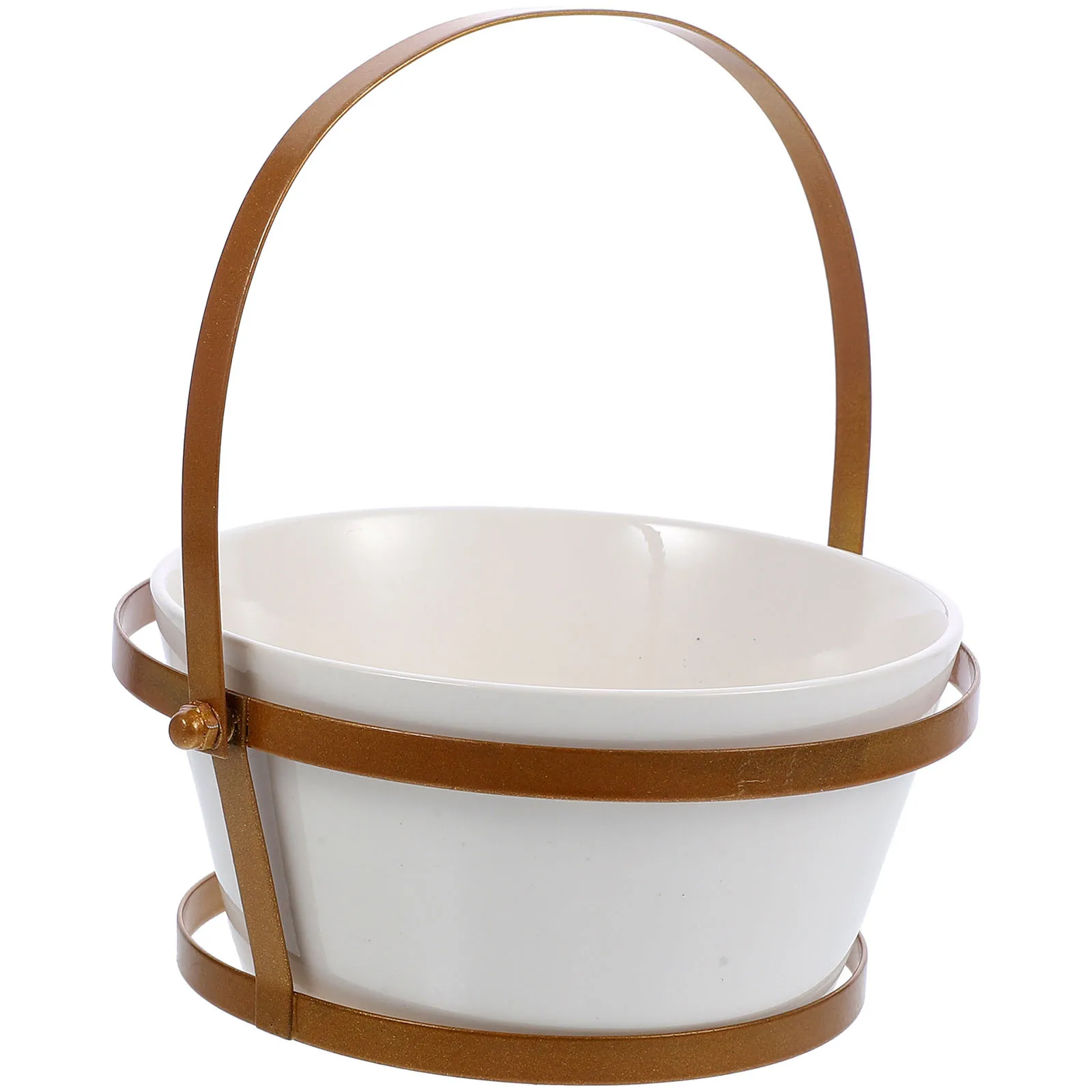 

Fruit Bowl Porcelain Bamboo Handle Smooth Edges Multi-Function Serving Bowl For Salad Dessert Snack Noodle Kitchen Home