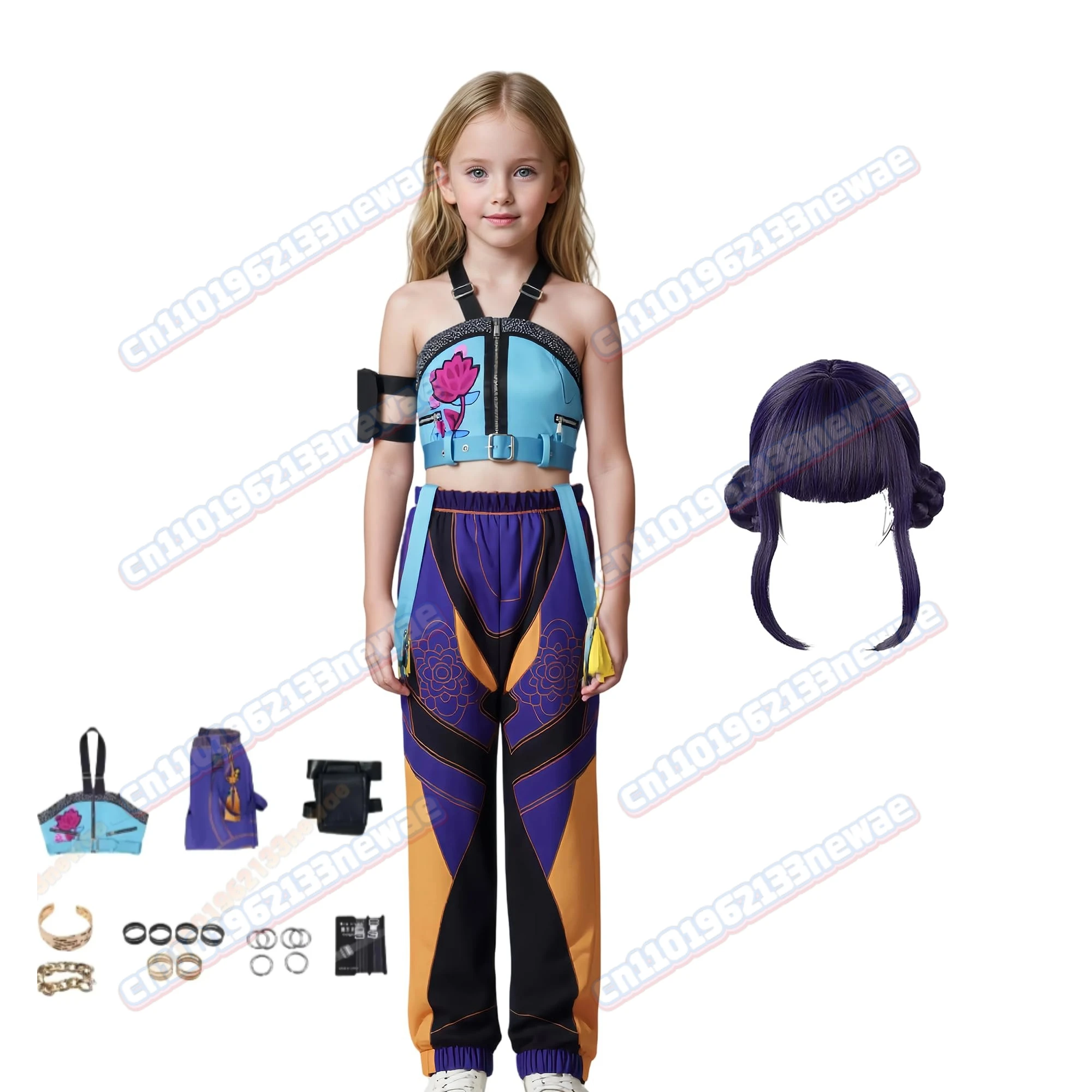 

MINISO Zoey Demon Hunters K-Pop Anime Cosplay Costume Wig Set for Children Halloween Role Playing Party Clothing