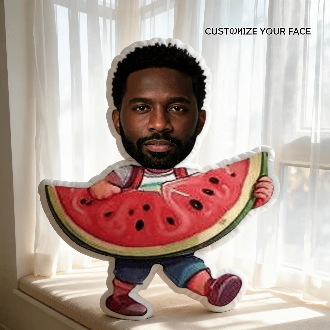 Personalized Photo Watermelon Slice Pillow - Large Custom Face Cushion with Your Picture, Soft Suitable for Sofa & Bed Decor, Bi