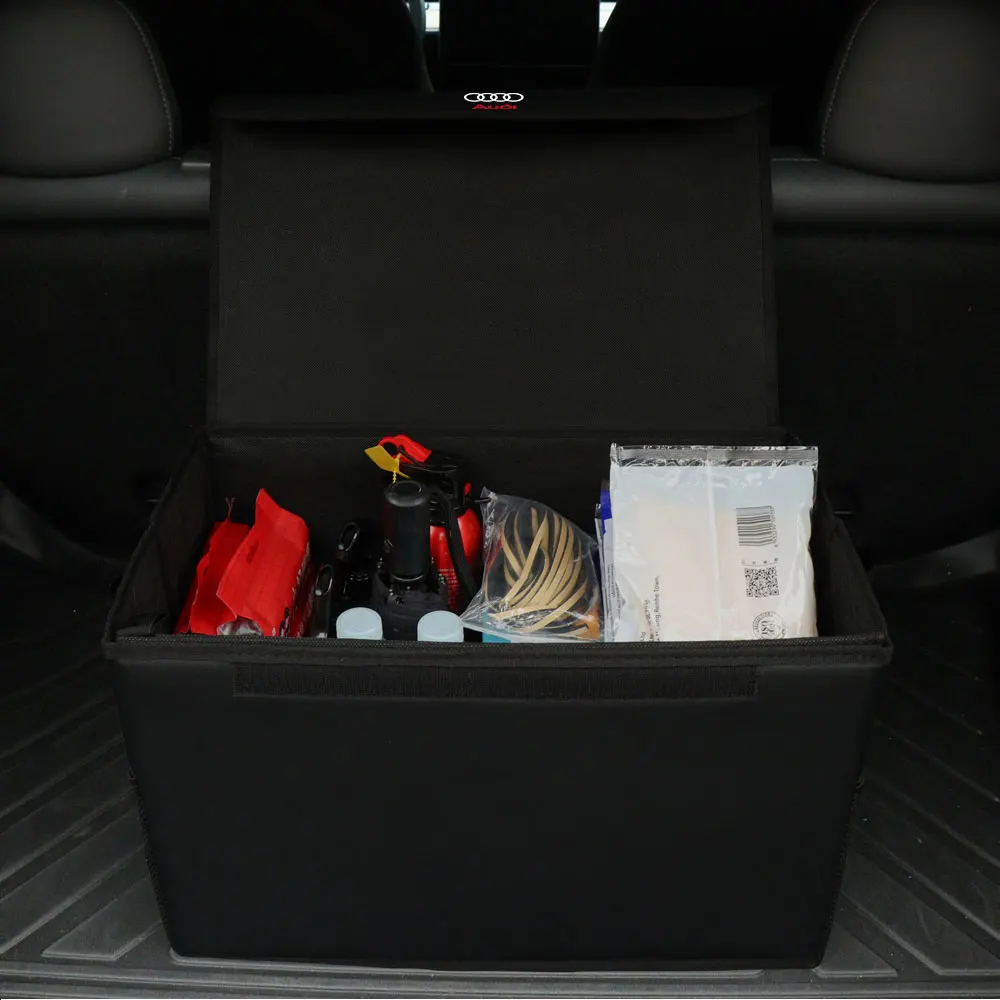 Caja organizadora de maletero de coche, bolsas de almacenamiento de cuero de gran capacidad para guardar y ordenar para Audi A4 B8 B6 A1 A5 Q3 Q7 Q5