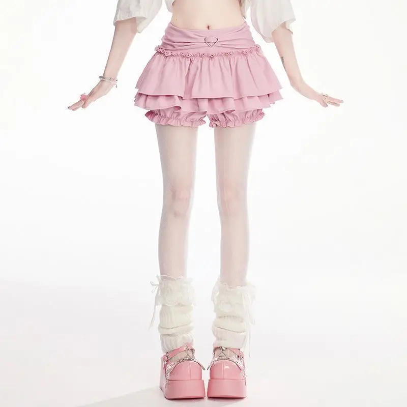 Y2k Aesthetic Solid Color Sweet Skirt Women Clothing Ruffles A-line Cute Jupe Harajuku Grunge Love Decorative Summer Mini Skirts