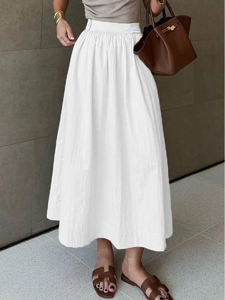 Simplicity White A-line Skirt Women Casual High Waist Loose Solid Color Long Skirts Fashion 2024 Autumn New Clothing